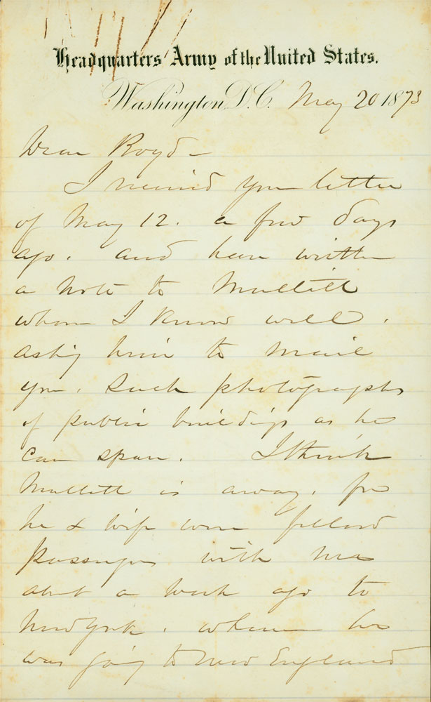 William T. Sherman to David F. Boyd, 20 May 1873 (1)