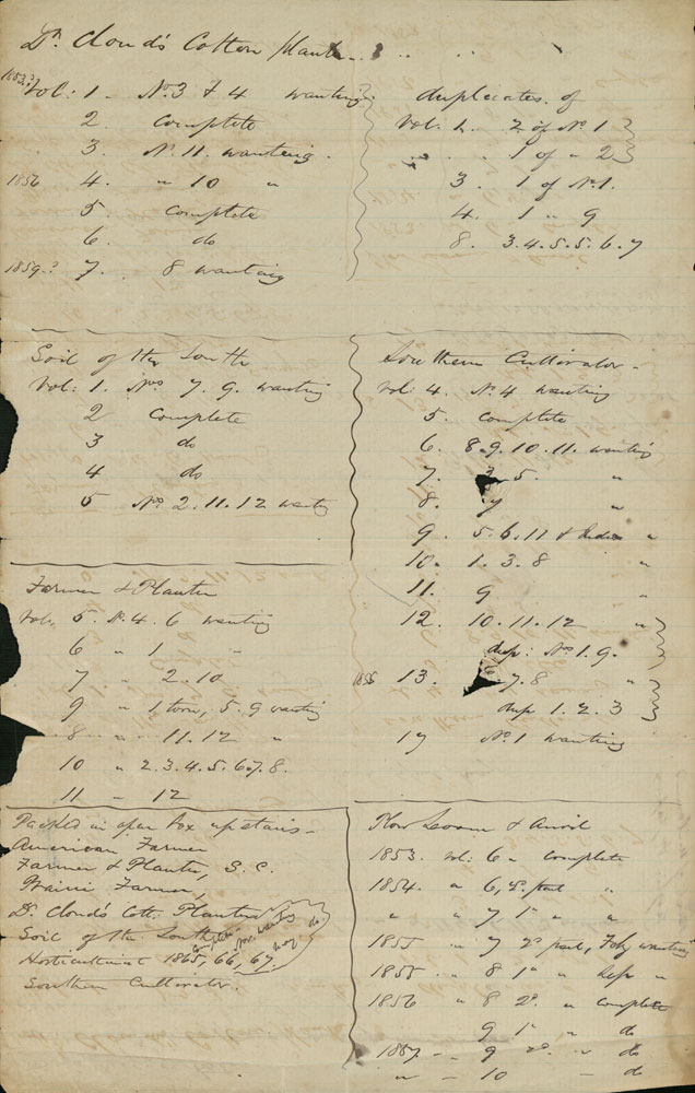 “List of Unbound Agric. + Papers,” ca. 1867. (2)