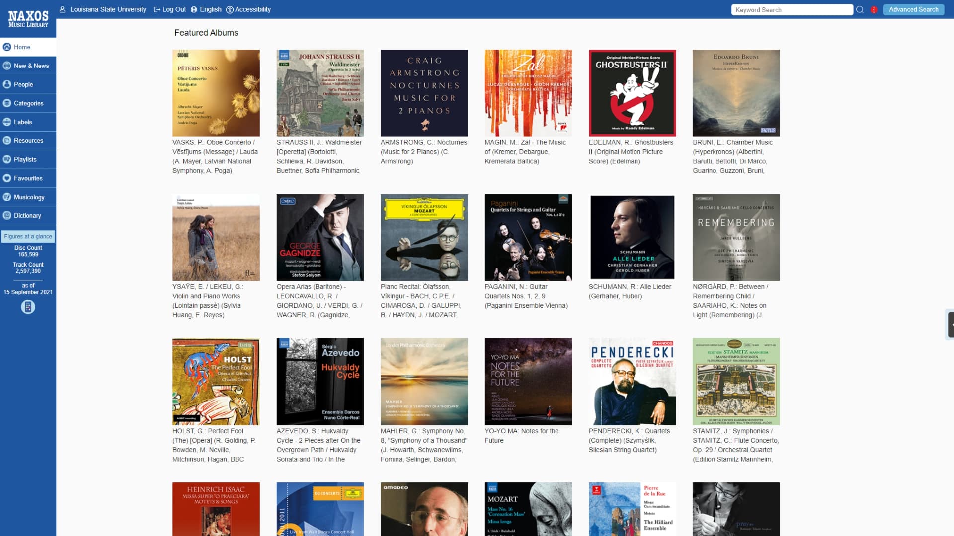 Screenshot of Naxos Music Library homepage