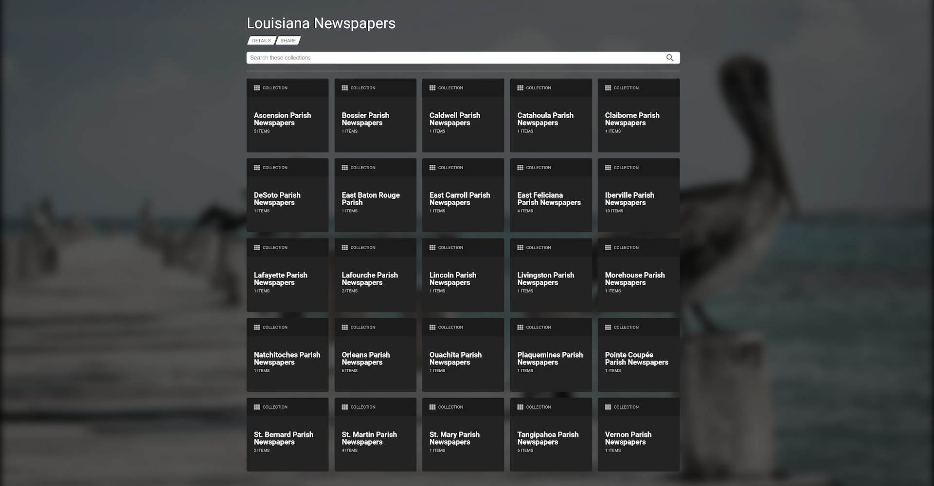 Screenshot of Newspaper Collections on the LDL
