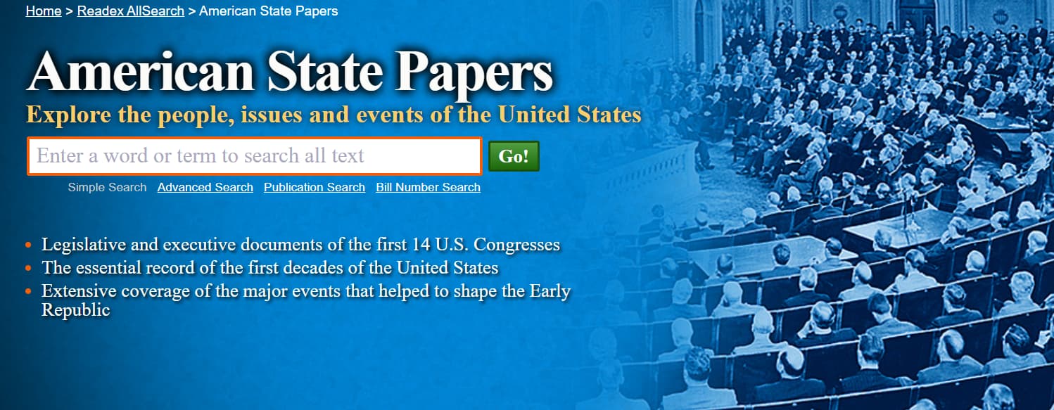 Screenshot of state papers search interface