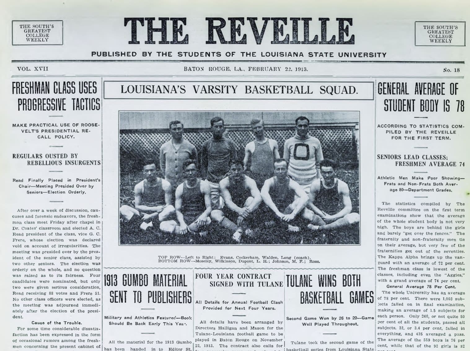 February 22, 1913 issue of The Reville; masthead.