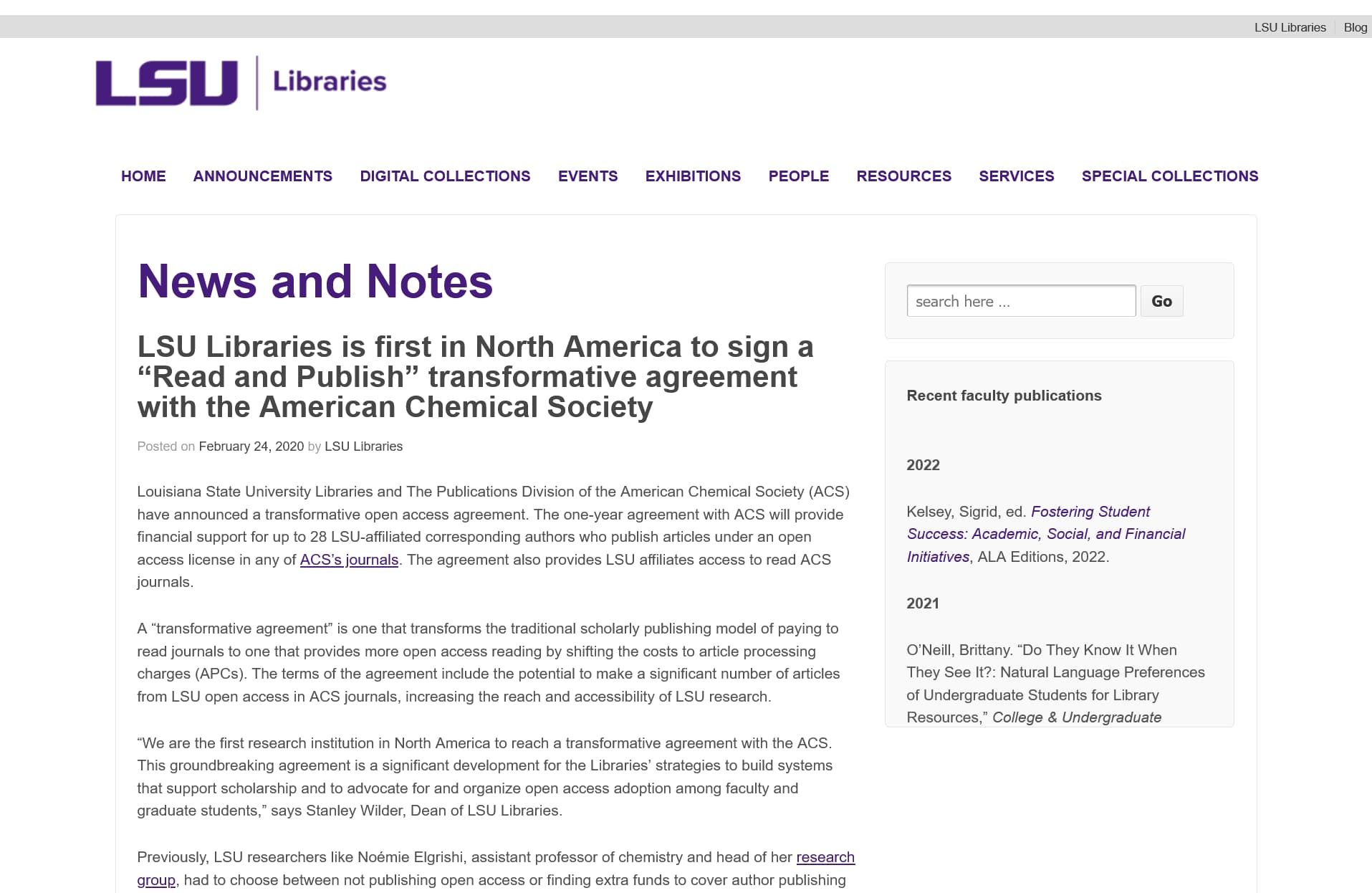  American Chemical Society Open Access Transformative Agreement Screenshot