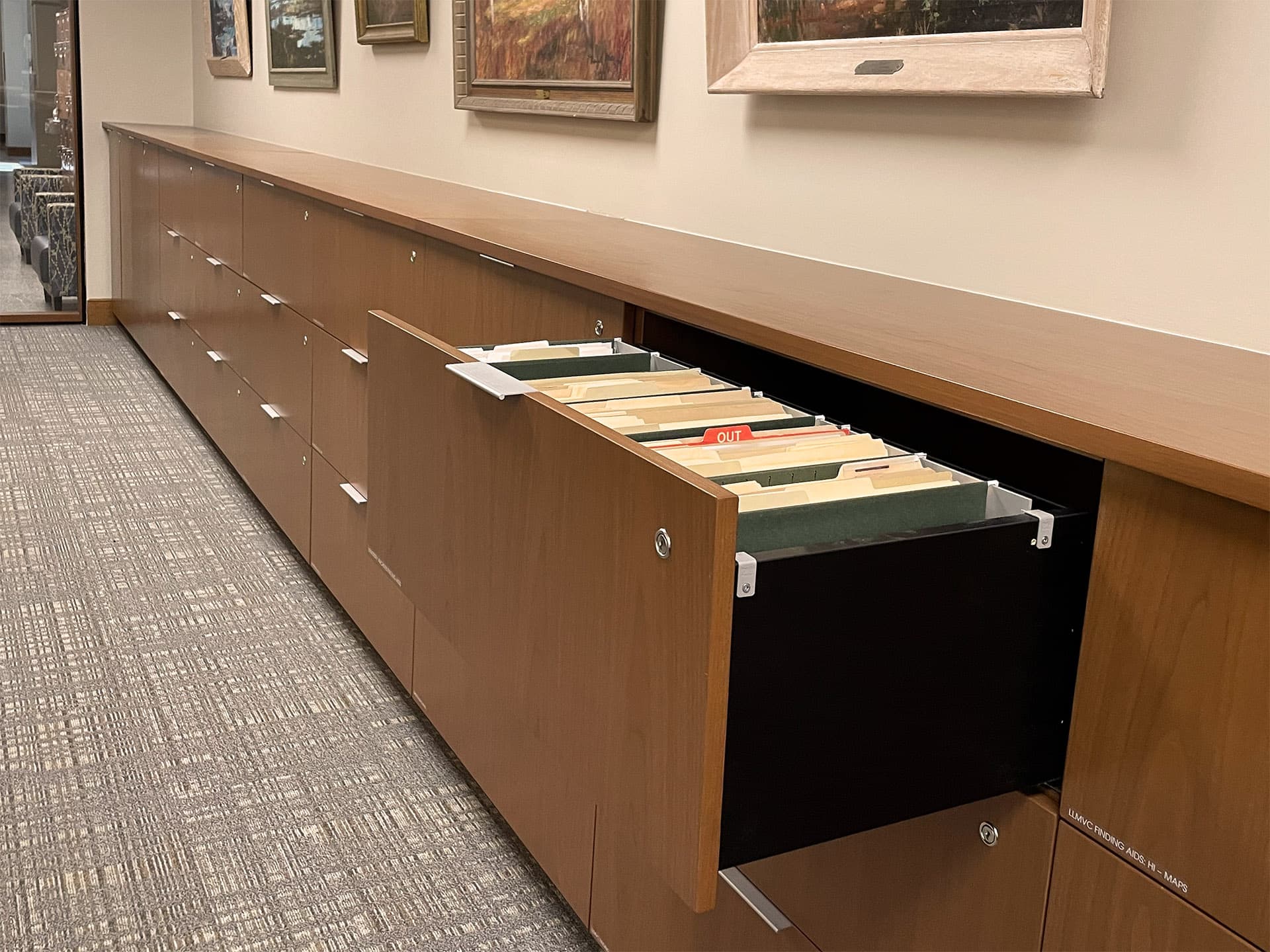 Drawer open with finding aids