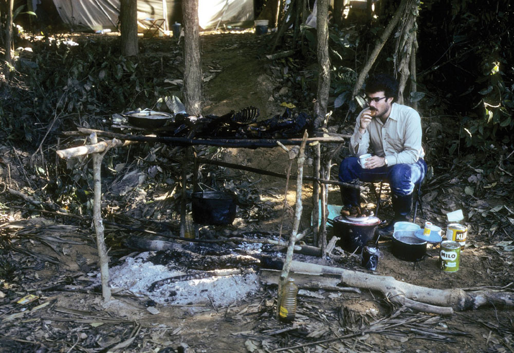 A young John O’Neill in 1977, camped by the Rio Heath on the border between Peru and Bolivia.