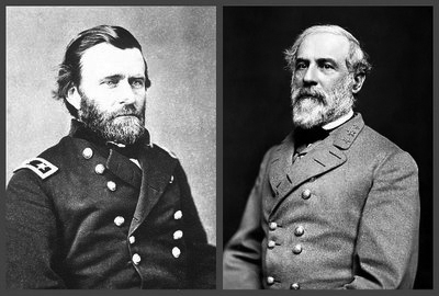 Images from Library of Congress: Left: U. S. Grant, by Mathew B. Brady, 1864.  Right: Robert E. Lee, by Julian Vannerson, 1863.