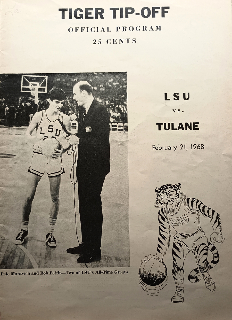 LSU Basketball Program featuring LSU legends “Pistol” Pete Maravich and Bob Pettit